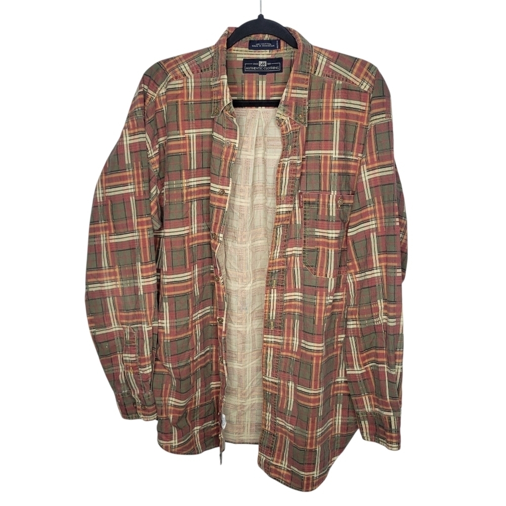 Vintage 90s Lee Jeans Plaid Button Down Shirt Size Large in Red Green Yellow